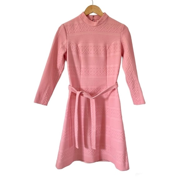 Vintage 60s Barbie Pink Dress Mod Barbiecore Long Sleeve Mini Small to Medium - Picture 1 of 10